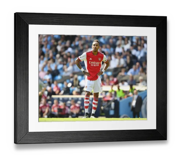 Framed Print : Aubameyang Faces Manchester City: Arsenal vs. Manchester City, Premier League 2021-22