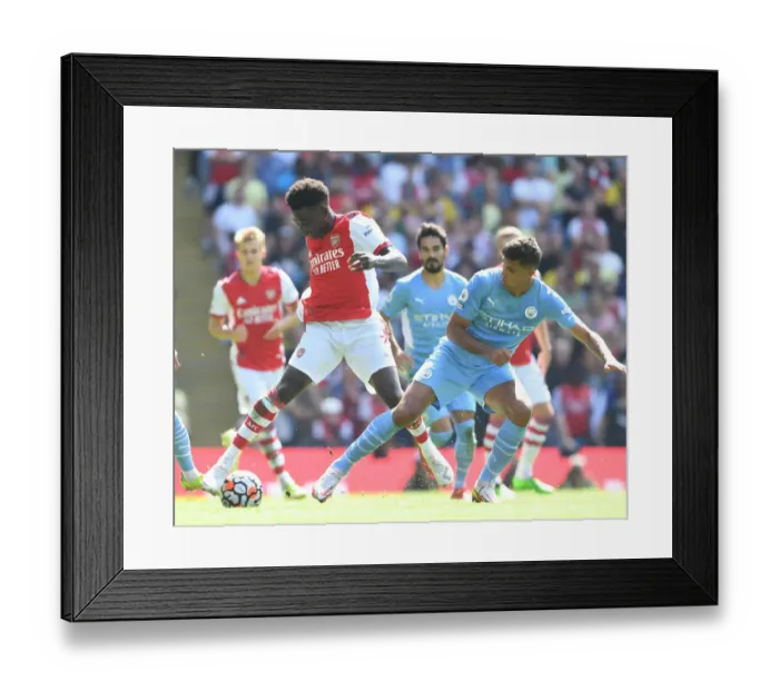 Framed Print : Saka vs Cancelo: A Premier League Showdown - Manchester City vs Arsenal (2021-22)