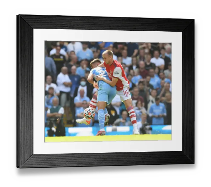 Framed Print : Manchester City vs Arsenal: Holding vs Cancelo - Premier League Clash (2021-22)