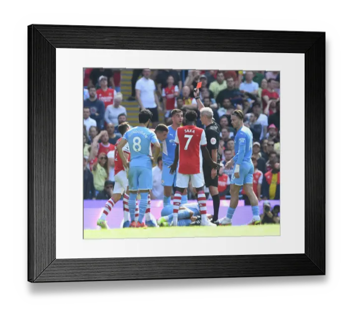 Framed Print : Red Card for Xhaka: Manchester City vs. Arsenal, Premier League 2021-22