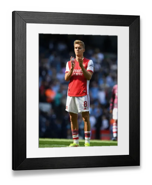 Framed Print : Odegaard Salutes: Arsenal Fans Unwavering Support in Manchester City Showdown, 2021-22 Premier League