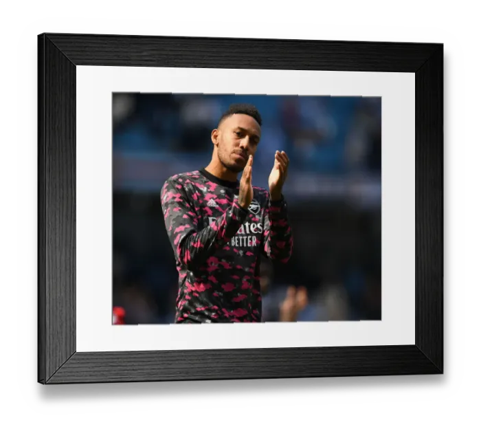 Framed Print : Aubameyang Applauds Arsenal Fans: Manchester City vs Arsenal, 2021-22 Premier League