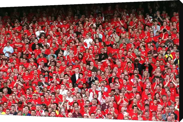 Arsenal fans in the North Bank. Arsenal 4: 2 Wigan Athletic