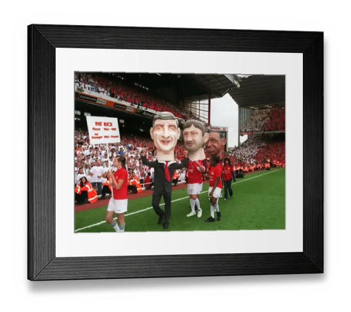 Framed Print : The Arsene Wenger and Tony Adams giant heads on the pitch during the final salute parade Framed Print : The Arsene Wenger and Tony Adams giant heads on the pitch during the final salute parade