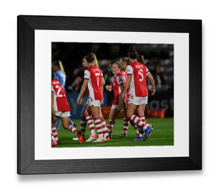 Framed Print : Arsenal Women Celebrate Kim Little's Goal Against Slavia Prague in UEFA Womens Champions League