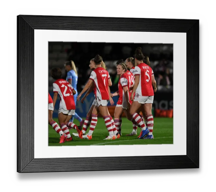 Framed Print : Arsenal Women Celebrate Kim Little's Goal in UEFA Women's Champions League