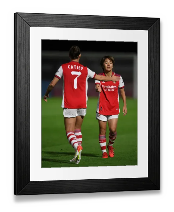 Framed Print : Arsenal Women vs Slavia Prague: Steph Catley and Mana Iwabuchi Celebrate in UEFA Women's Champions League Match Framed Print : Arsenal Women vs Slavia Prague: Steph Catley and Mana Iwabuchi Celebrate in UEFA Women's Champions League Match