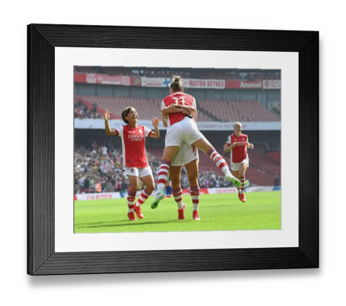 Framed Print : Miedema Scores First Goal for Arsenal Women in 2021-22 FA WSL Clash Against Chelsea Women: A Triumphant Celebration with Katie McCabe and Mana Iwabuchi