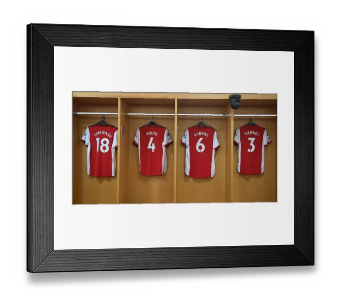 Framed Print : Arsenal Changing Room: Tierney, Tomiyasu, White, and Gabriel's Shirts Ready for Arsenal v Norwich City (2021-22) Framed Print : Arsenal Changing Room: Tierney, Tomiyasu, White, and Gabriel's Shirts Ready for Arsenal v Norwich City (2021-22)