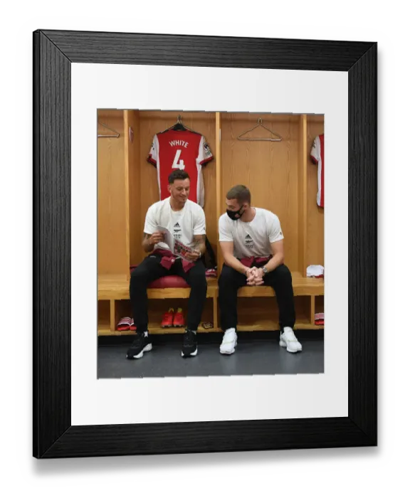 Framed Print : Arsenal FC: Ben White and Calum Chambers in the Changing Room before Arsenal vs Norwich City (2021-22)