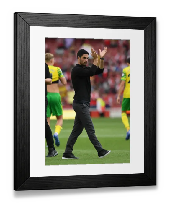 Framed Print : Arsenal's Mikel Arteta Celebrates with Fans after Win against Norwich City (2021-22) Framed Print : Arsenal's Mikel Arteta Celebrates with Fans after Win against Norwich City (2021-22)