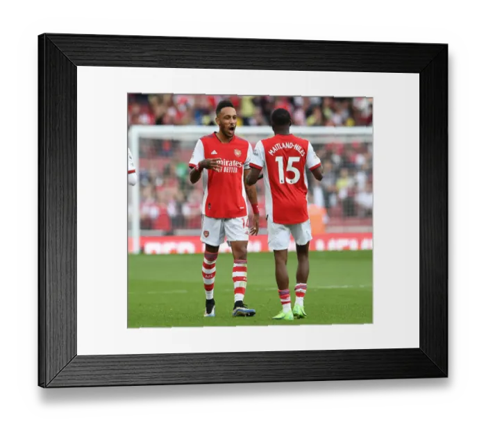 Framed Print : Arsenal's Aubameyang and Maitland-Niles Celebrate Victory over Norwich City
