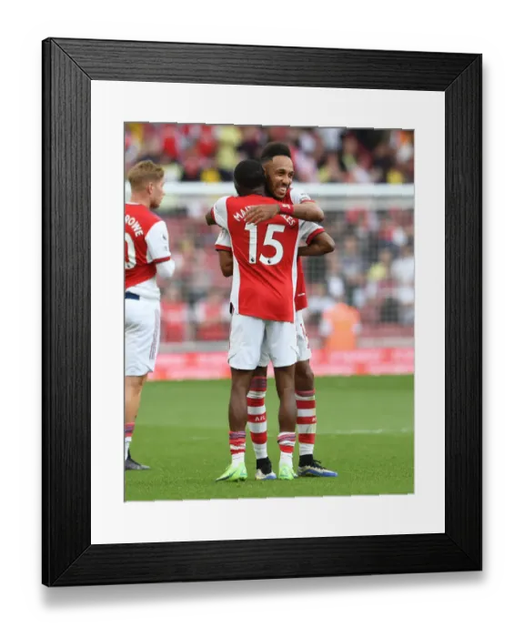 Framed Print : Arsenal's Aubameyang and Maitland-Niles: Victory Celebration Against Norwich City