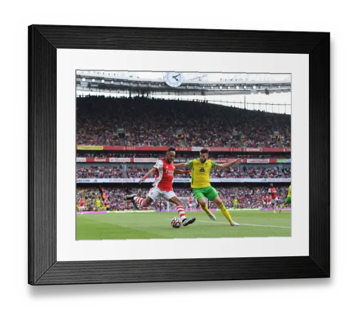 Framed Print : Arsenal's Aubameyang Faces Norwich Defense in Premier League Clash