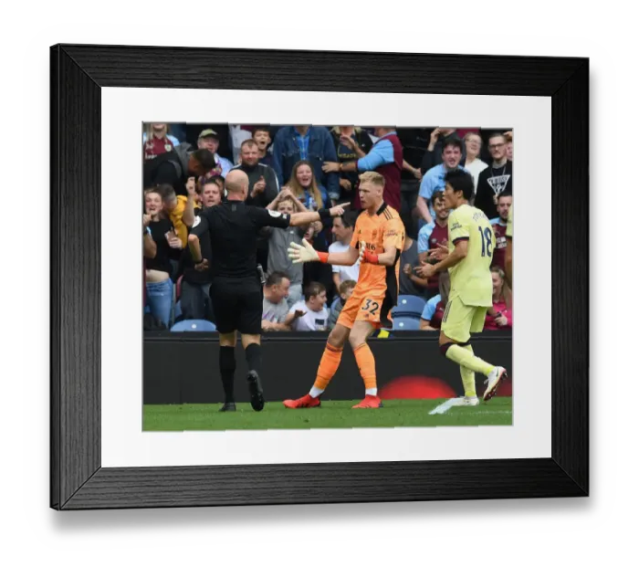 Framed Print : Arsenal's Aaron Ramsdale Contests Ref's Decision During Burnley Clash (Burnley v Arsenal 2021-22) Framed Print : Arsenal's Aaron Ramsdale Contests Ref's Decision During Burnley Clash (Burnley v Arsenal 2021-22)