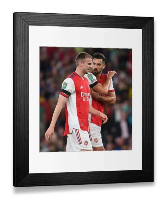Framed Print : Arsenal's Rob Holding and Pablo Mari in Action against AFC Wimbledon in 2021-22 Carabao Cup