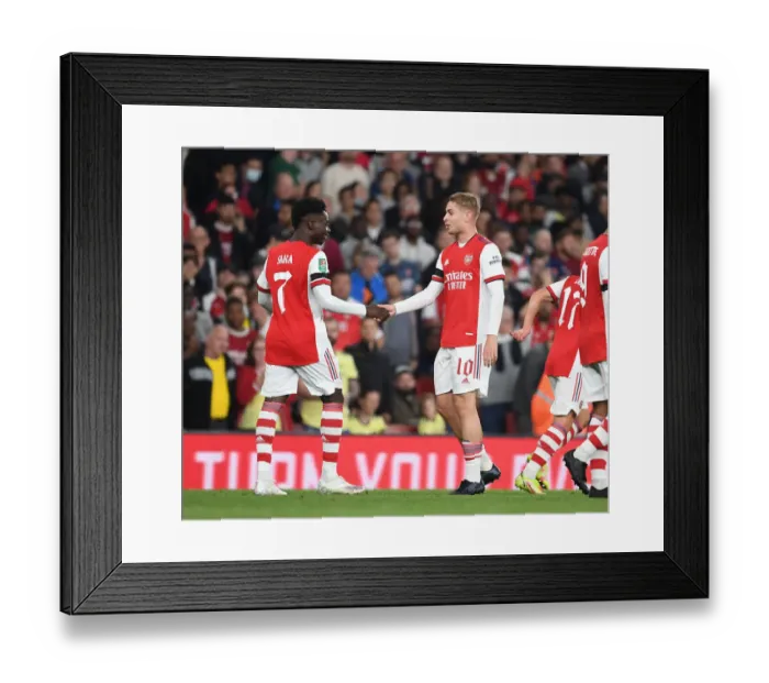 Framed Print : Arsenal's Smith Rowe and Saka: Unstoppable Duo Celebrates Goal in Carabao Cup Victory Framed Print : Arsenal's Smith Rowe and Saka: Unstoppable Duo Celebrates Goal in Carabao Cup Victory