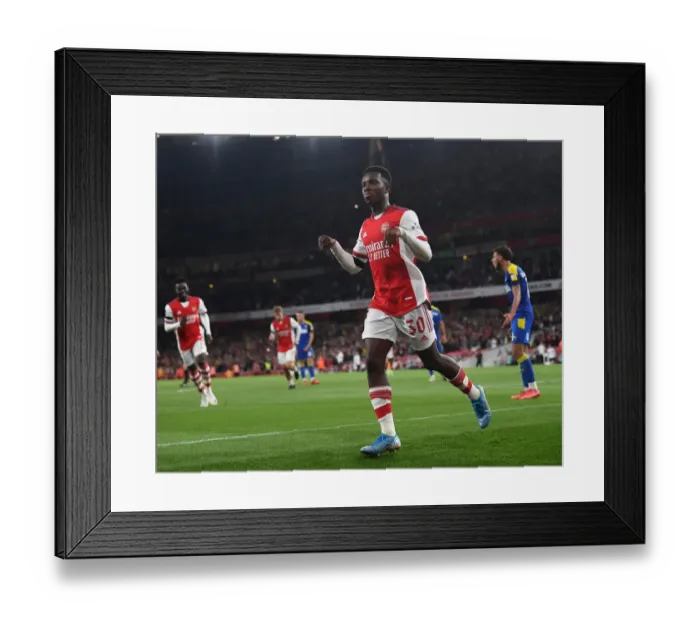 Framed Print : Arsenal's Eddie Nketiah Scores Hat-Trick: Arsenal Crushes AFC Wimbledon in Carabao Cup