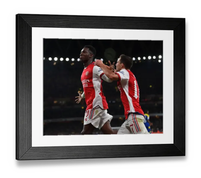 Framed Print : Arsenal's Eddie Nketiah Celebrates Third Goal Against AFC Wimbledon in Carabao Cup