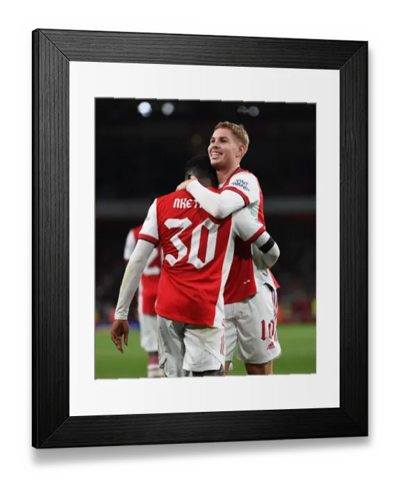 Framed Print : Arsenal's Eddie Nketiah and Emile Smith Rowe Celebrate Goals in Carabao Cup Victory over AFC Wimbledon Framed Print : Arsenal's Eddie Nketiah and Emile Smith Rowe Celebrate Goals in Carabao Cup Victory over AFC Wimbledon