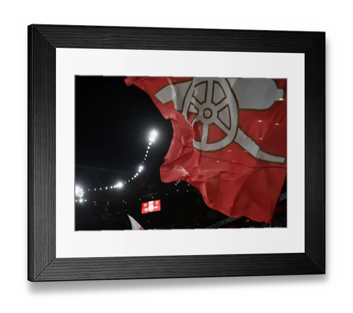 Framed Print : Arsenal Fans Wave Flags in Carabao Cup Match vs AFC Wimbledon