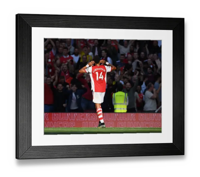 Framed Print : Aubameyang's Brace: Arsenal's Thrilling 2-1 Victory Over Tottenham in the 2021-22 Premier League