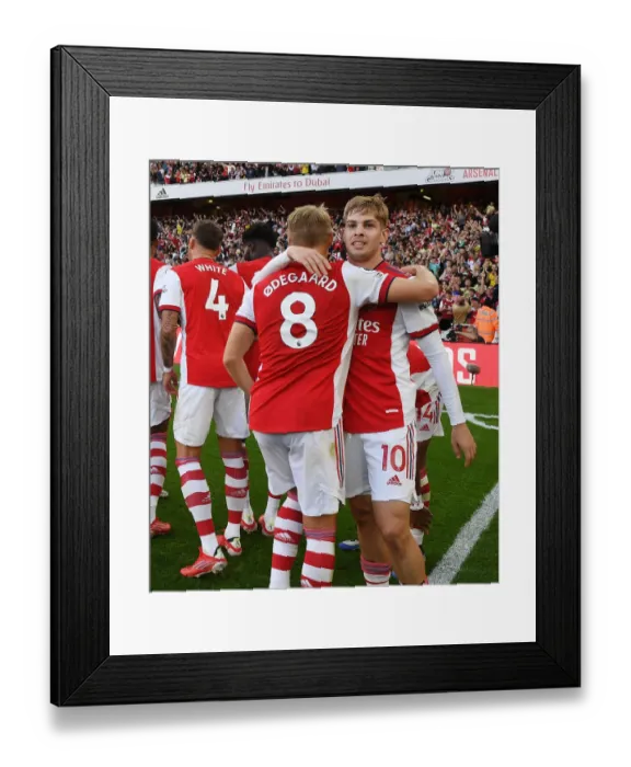 Framed Print : Arsenal Celebrate Third Goal Against Tottenham in 2021-22 Premier League Clash