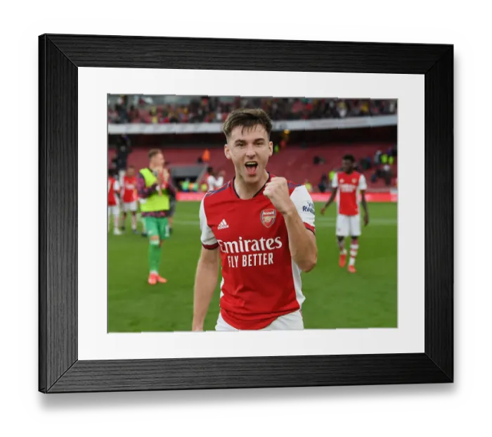 Framed Print : Arsenal's Kieran Tierney Celebrates Derby-Winning Goal vs. Tottenham, Premier League 2021-22