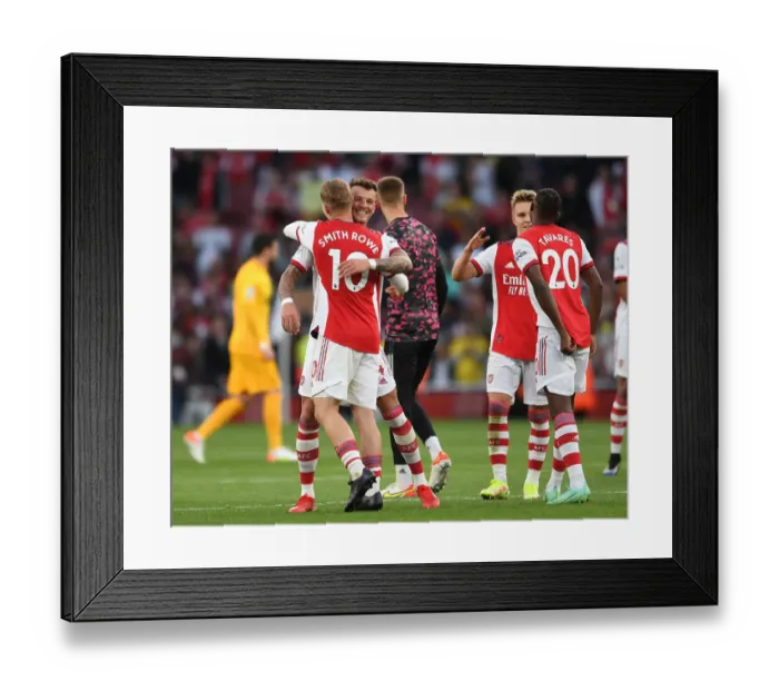 Framed Print : Arsenal's Emile Smith Rowe and Ben White Celebrate Victory Over Tottenham Hotspur Framed Print : Arsenal's Emile Smith Rowe and Ben White Celebrate Victory Over Tottenham Hotspur