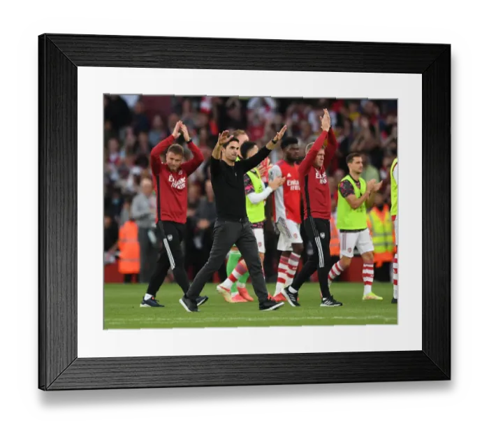 Framed Print : Arsenal Manager Mikel Arteta Celebrates with Fans after Arsenal vs. Tottenham Match, 2021-22 Premier League Framed Print : Arsenal Manager Mikel Arteta Celebrates with Fans after Arsenal vs. Tottenham Match, 2021-22 Premier League