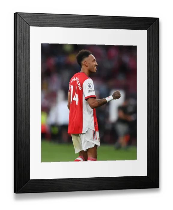 Framed Print : Arsenal's Aubameyang Reacts After Arsenal vs. Tottenham Premier League Clash (2021-22)
