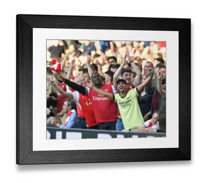 Framed Print : Arsenal Fans Triumph: The Euphoria of the Third Goal Against Tottenham in the 2021-22 Premier League Match