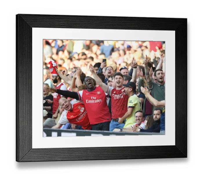 Framed Print : Arsenal Fans Celebrate Third Goal Against Tottenham in the 2021-22 Premier League Framed Print : Arsenal Fans Celebrate Third Goal Against Tottenham in the 2021-22 Premier League