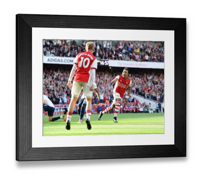 Framed Print : Arsenal's Aubameyang Shines: Scores Brace against Tottenham in 2021-22 Premier League Clash