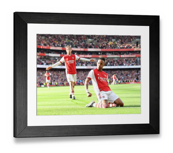 Framed Print : Aubameyang Scores Brace: Arsenal Defeats Tottenham in Premier League Showdown (2021-22)