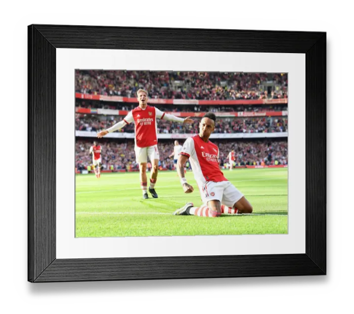 Framed Print : Arsenal's Aubameyang Scores Brace: Thrilling 2-1 Victory Over Tottenham in the Premier League (2021-22)
