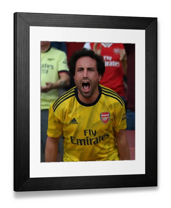 Framed Print : Passionate Arsenal Fan at Emirates Stadium: Arsenal vs. Tottenham, London Derby, Premier League 2021-22
