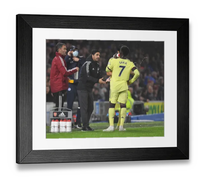 Framed Print : Arsenal Manager Mikel Arteta Guides Bukayo Saka at Brighton & Hove Albion Match, 2021-22 Premier League Framed Print : Arsenal Manager Mikel Arteta Guides Bukayo Saka at Brighton & Hove Albion Match, 2021-22 Premier League