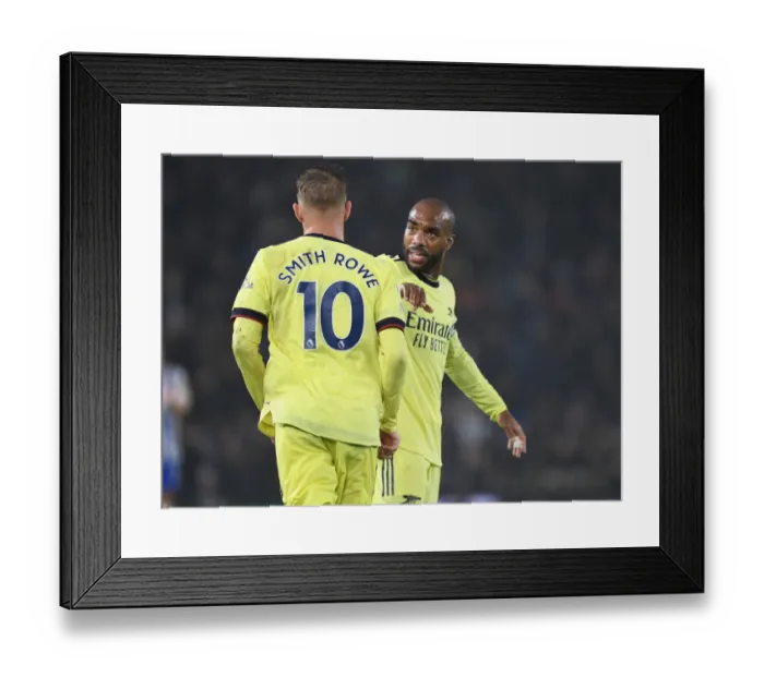 Framed Print : Arsenal's Smith Rowe and Lacazette in Action against Brighton & Hove Albion (2021-22) Framed Print : Arsenal's Smith Rowe and Lacazette in Action against Brighton & Hove Albion (2021-22)