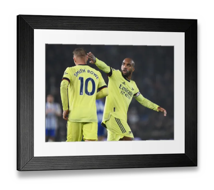 Framed Print : Smith Rowe and Lacazette in Action: Arsenal's Dynamic Duo Shines Against Brighton & Hove Albion (2021-22)