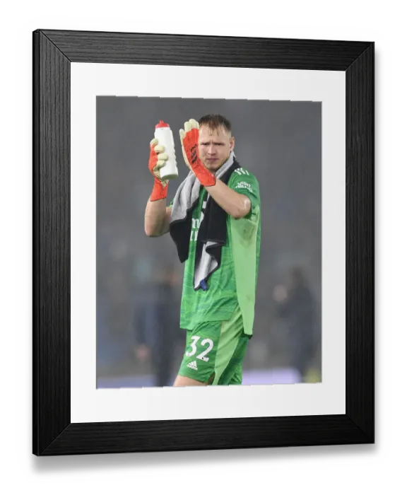 Framed Print : Arsenal's Aaron Ramsdale Taunts Fans After Brighton Victory