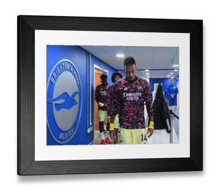 Framed Print : Arsenal's Aubameyang Gears Up for Premier League Clash against Brighton & Hove Albion