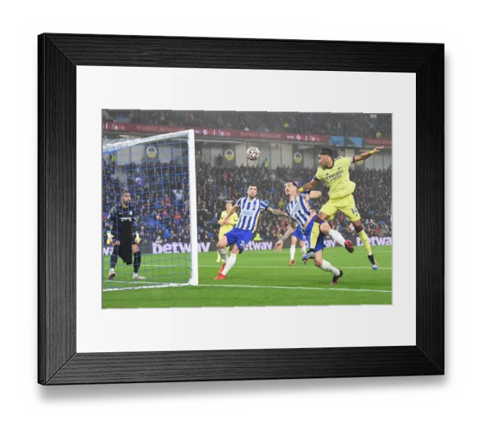 Framed Print : Aubameyang vs. Dunk: Intense Clash in Brighton & Hove Albion vs. Arsenal Premier League Match