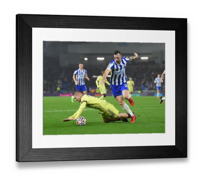 Framed Print : Emile Smith Rowe vs. Shane Duffy: Intense Battle in Brighton & Hove Albion vs. Arsenal Premier League Clash