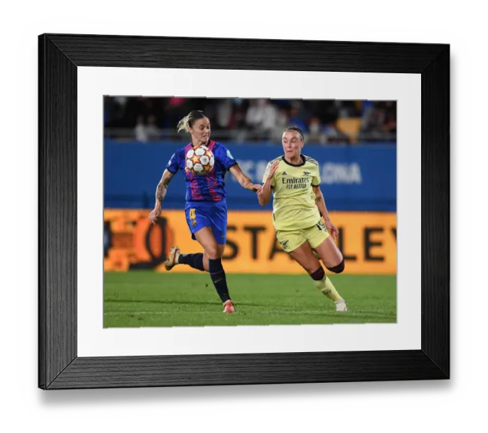 Framed Print : Challenge in the Champions League: Arsenal vs. Barcelona Women