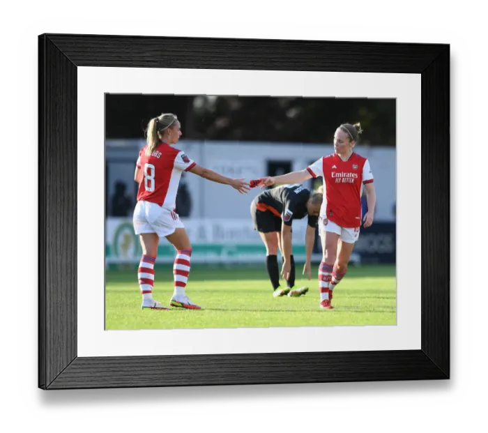 Framed Print : Arsenal Women: Kim Little Passes Captain's Armband to Jordan Nobbs vs Everton Women (2021-22)