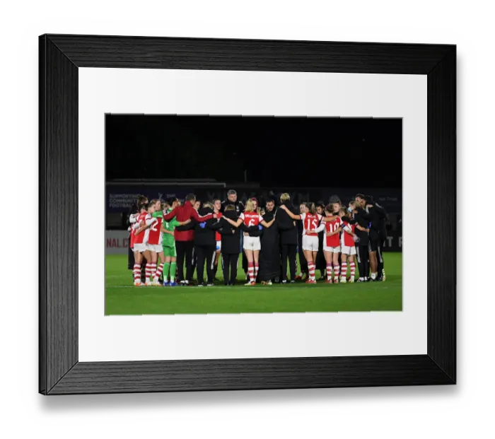 Framed Print : Unity and Victory: Arsenal Women's Champions League Team Celebrates Triumphant Huddle Framed Print : Unity and Victory: Arsenal Women's Champions League Team Celebrates Triumphant Huddle