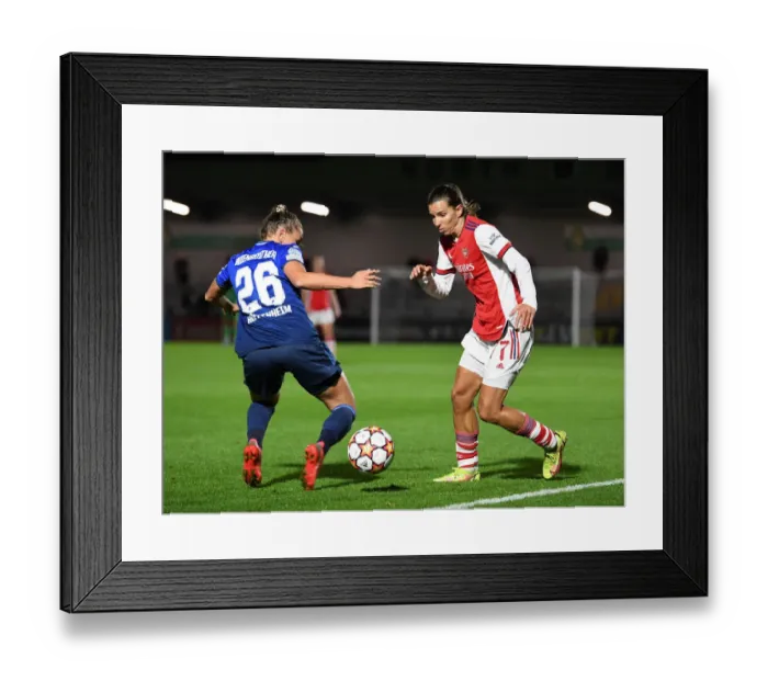 Framed Print : Tobin Heath vs. Laura Wienroither: A Battle in the Arsenal vs. Hoffenheim UEFA Women's Champions League Clash