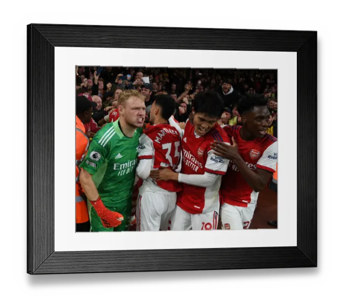 Framed Print : Arsenal's Exuberant Celebration: Ramsdale, Martinelli, Tomiyasu, and Gabriel Rejoice Over Lacazette's Goal Against Crystal Palace (2021-22) Framed Print : Arsenal's Exuberant Celebration: Ramsdale, Martinelli, Tomiyasu, and Gabriel Rejoice Over Lacazette's Goal Against Crystal Palace (2021-22)