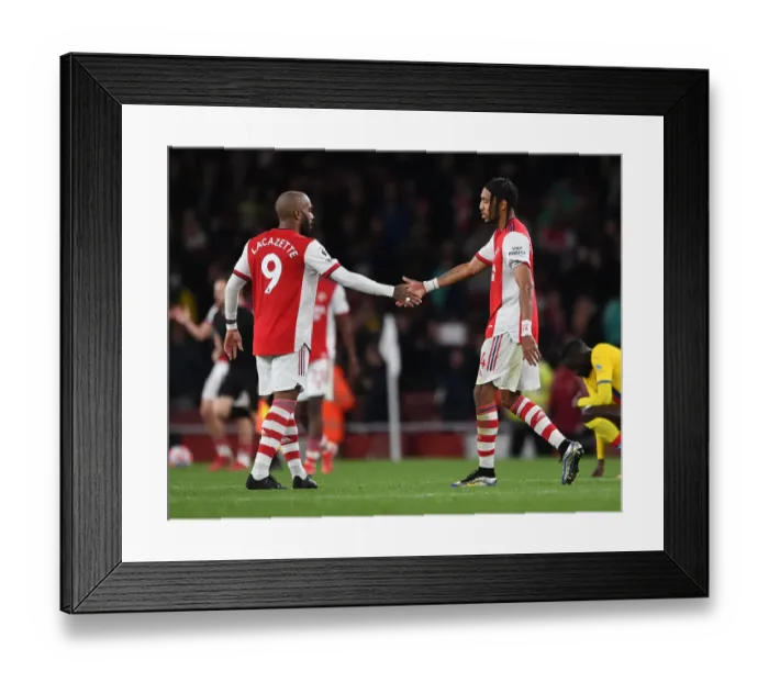 Framed Print : Arsenal's Lacazette and Aubameyang Share a Moment after Arsenal vs Crystal Palace (2021-22)